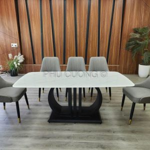 Bàn ăn chân đàn cách điệu 6 ghế BK027
