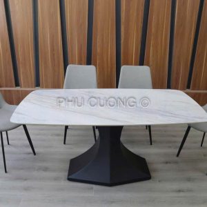 Bàn ăn chân sắt tĩnh điện đá bán tự nhiên 1m4 BK018