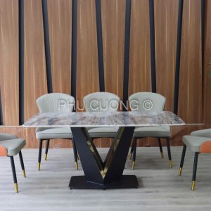 Bàn ăn 5 ghế mặt vi tinh 1m6 BK001