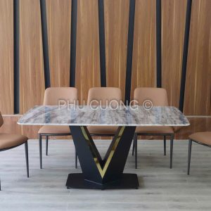 Bàn ăn chữ V 6 ghế Nâu đẹp BK014