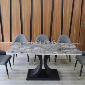 Bàn ăn xám 6 ghế lưng thấp BK015