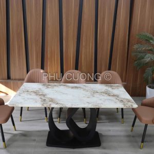 Bộ bàn ăn lưng thấp đá vi tinh 6 ghế BK004