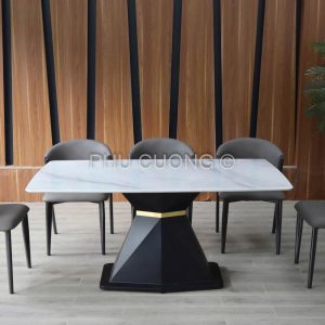 Bộ bàn ăn xám đen 1m8 đá vi tinh BK006