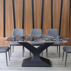 Bộ bàn ăn xám chữ Y đá vân đen BK007