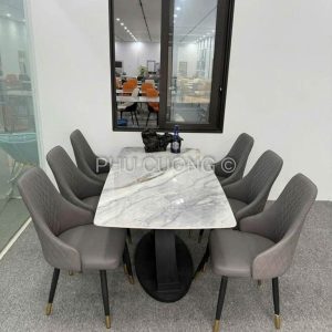 Bàn ăn 1m6 đá Ceramic bóng 6 ghế BA020