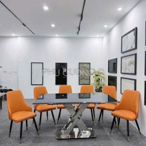 Bàn ăn hiện đại mặt đá vi tinh 1m6 BA023