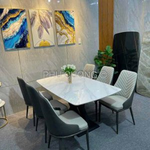 Bộ bàn ăn 1m6 6 ghế chân sắt sơn tĩnh điện BA014