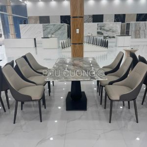 Bàn ăn đá Bán tự nhiên 1m6 với 6 ghế BA017