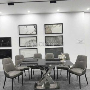 Bàn ăn đá Vi Tinh 1m6 với 6 ghế BA018