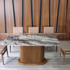 Bộ bàn ăn hoài cổ gỗ sồi 6 ghế 1m6 BS010