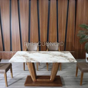 Bàn ăn gỗ sồi 4 ghế tay uốn 1m4 BS003