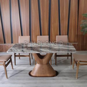 Bàn awn 6 ghế gỗ sồi tự nhiên hoài cổ BS004