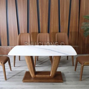Bộ bàn ăn chữ V gỗ sồi hiện đại BS008