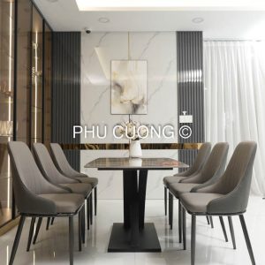 Bộ bàn ăn 6 ghế da mặt đá Ceramic 1m6 B004
