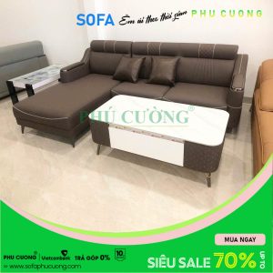 Trọn bộ sofa góc bàn đá da chống xước A966