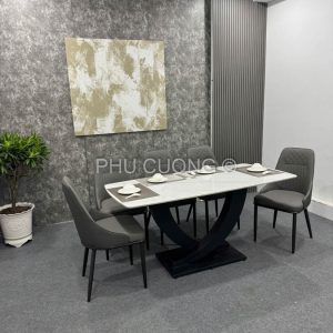 Bộ bàn ăn Xám tối mặt đá trắng 1m6 BA046