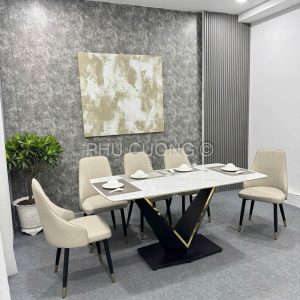 Bộ bàn ăn Kem 6 ghế mặt 1m6 BA047