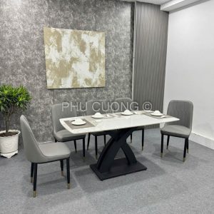 Bộ bàn ăn 6 ghế xám lông chuột BA041