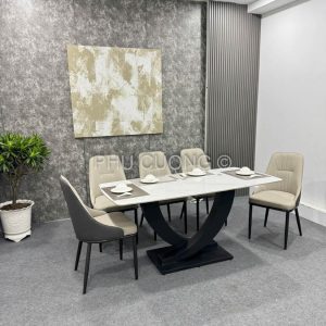 Bộ bàn ăn 6 ghế ghi kem BA042