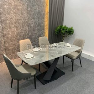 Bộ bàn ăn ghi sáng mặt đá 1m6 Ceramic BA045