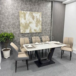 Bộ bàn ăn màu cafe sữa 6 ghế BA034