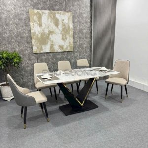 Bộ bàn ăn 6 ghế màu kem sang trọng BA025