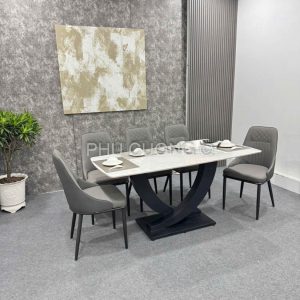 Bộ bàn ăn Ceramic 6 ghế xám lông chuột BA026