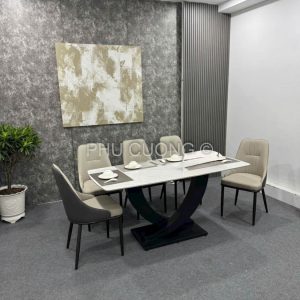 Bộ bàn ăn hiện đại 6 ghế xám kem BA027