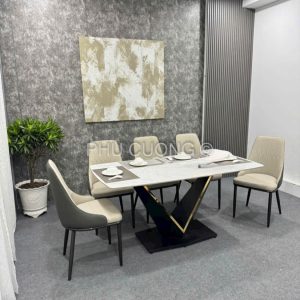 Bộ bàn ăn Xám kem đá Ceramic đẹp BA030