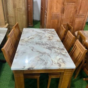 Bàn ăn gỗ Sồi chân to 1m6 6 ghế LTS010