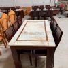 Bàn ăn gỗ Nâu đậm mặt đá dày chân to LTS012