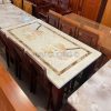Bàn ăn gỗ tự nhiên mặt đá hoa Sen dày chân to LST018