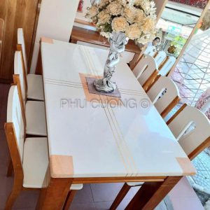 Bàn ăn gỗ phối trắng hiện đại LTS003
