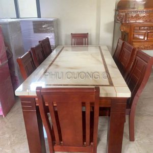 Bàn ăn gỗ Sồi màu cánh gián 8 ghế LTS007