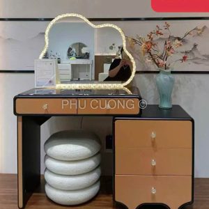 Bàn trang điểm cafe đen gương mây BPF16