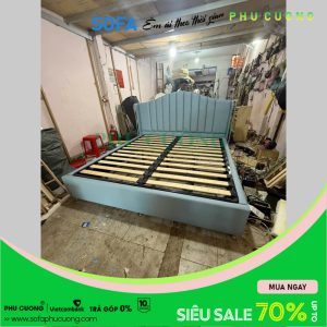 Giường ngủ bọc da nan gỗ tự nhiên GU001