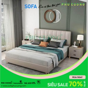 Giường ngủ dọc da chân gỗ GU012