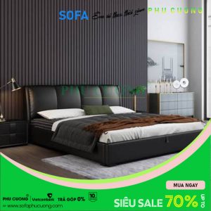 Giường ngủ bọc da đen sạch sẽ GU002