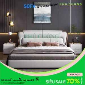 Giường ngủ bọc da ốp gỗ GU009