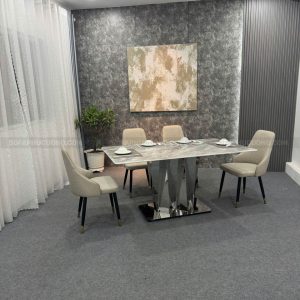 [BA066] Bộ bàn ăn chân inox cách điệu đẹp 4 ghế 1m4