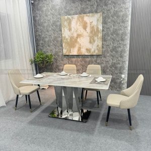 [BA074] Bộ bàn ăn chân inxo 8 ghế mặt đá 2m