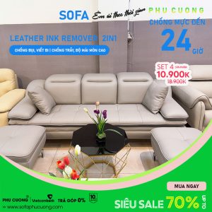 [A1016] Set Sofa 4 món đầy đủ cho nhà phố, chung cư da xịn