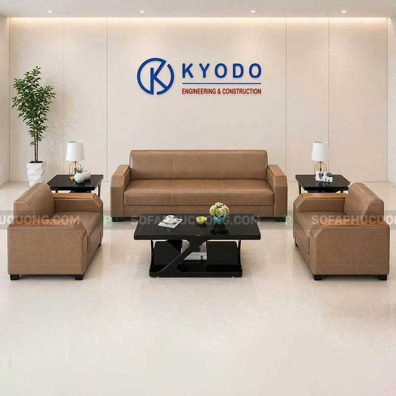 [A1020] Bộ Sofa Văn Phòng Ốp Gỗ Da Tẩy Mực + Chống trầy
